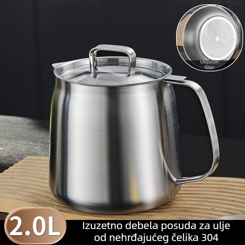 Izuzetno debeli lonac za filtriranje ulja od 304 nehrđajućeg čelika, posuda velike kapacitete za skladištenje ulja u kuhinji, separatori ulja za prženje s mrežicom za filtriranje