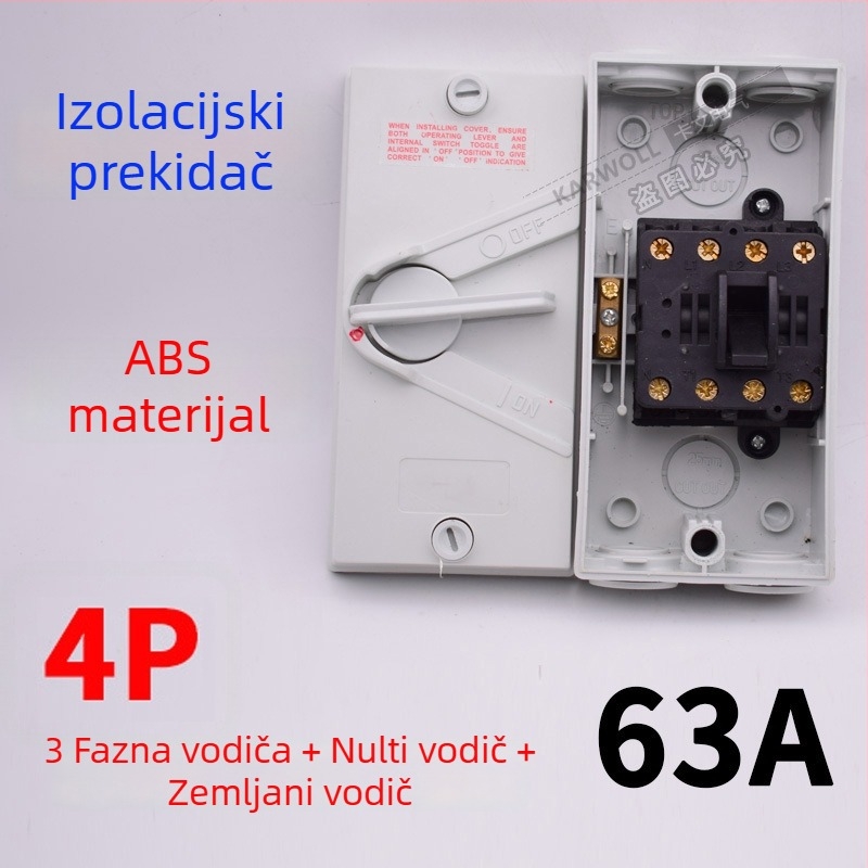 UKF vodootporni izolacijski prekidač za opterećenje 220/380V, vanjski kišom otporan okretni prekidač 234P20/35/63A izlaz