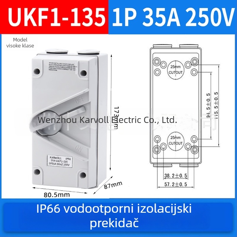 1/2/3/4P vodootporan izolacijski prekidač, trofazni industrijski vanjski rotacijski prekidač opterećenja, UKF serija, 20/35/63A