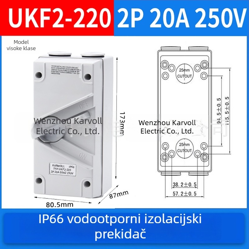 1/2/3/4P vodootporan izolacijski prekidač, trofazni industrijski vanjski rotacijski prekidač opterećenja, UKF serija, 20/35/63A