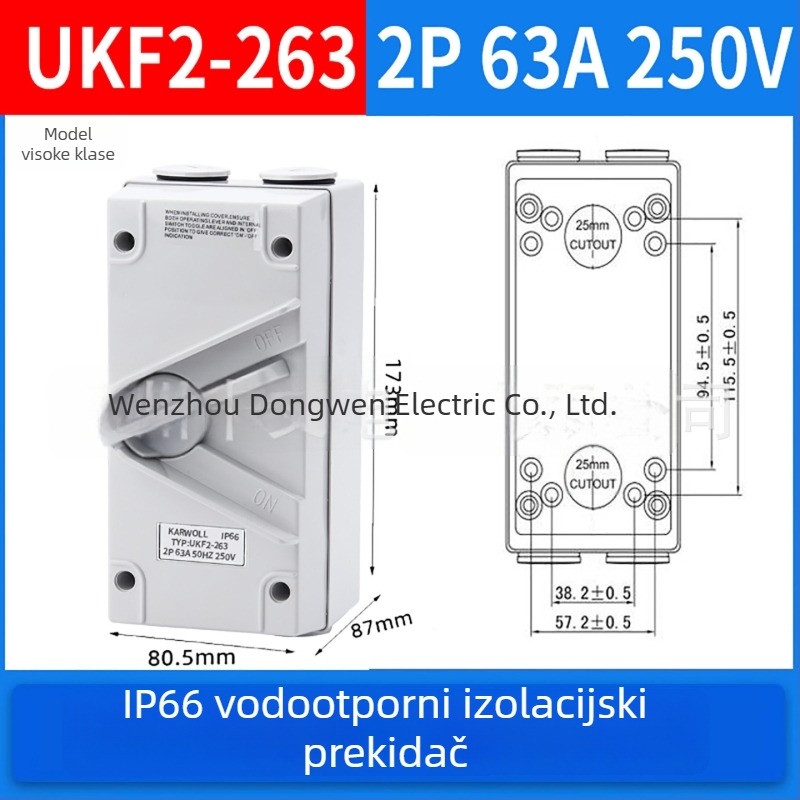 1/2/3/4P vodootporan izolacijski prekidač, trofazni industrijski vanjski rotacijski prekidač opterećenja, UKF serija, 20/35/63A