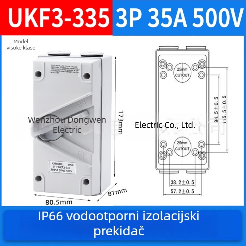 1/2/3/4P vodootporan izolacijski prekidač, trofazni industrijski vanjski rotacijski prekidač opterećenja, UKF serija, 20/35/63A