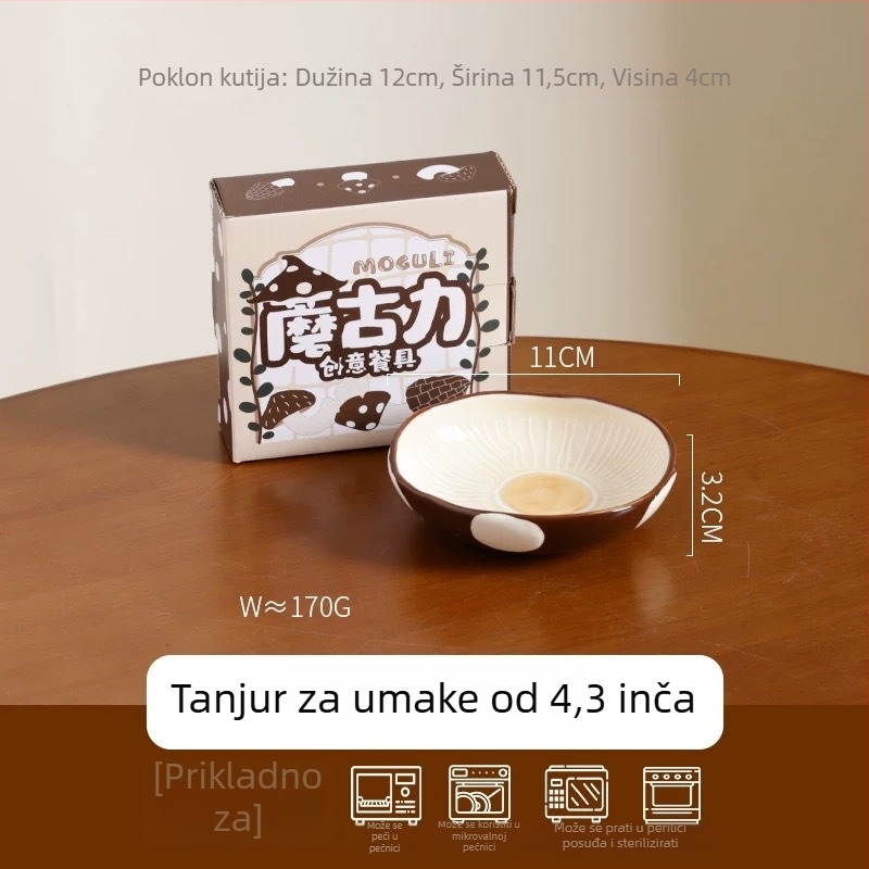 Kreativni keramički set posuđa s motivom gljive: simpatičan crtani dizajn, zdjela za juhu, tanjur, zdjela za rižu i pleh za pečenje