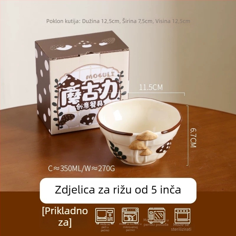 Kreativni keramički set posuđa s motivom gljive: simpatičan crtani dizajn, zdjela za juhu, tanjur, zdjela za rižu i pleh za pečenje
