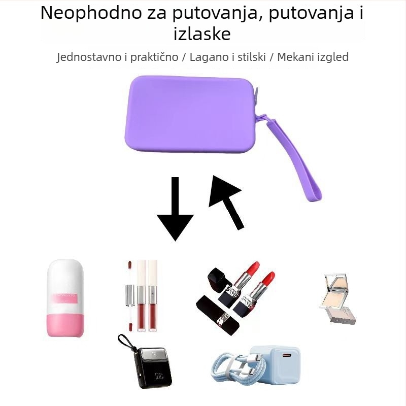 Kvadratna silikonska torbica za kozmetiku, organizator za ruž, silikonski novčanik za novac za izlaske i digitalni skladišni organizator, jednobojna