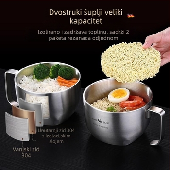SSGP 304 nehrđajući čelik – termoizolirana zdjela za rezance s poklopcem – velika kutija za obrok za studentski dom
