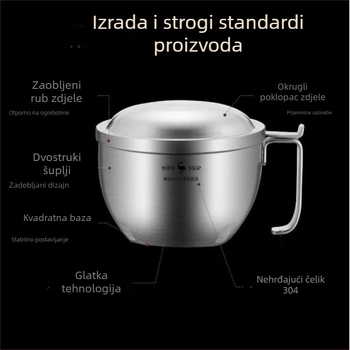 SSGP 304 nehrđajući čelik – termoizolirana zdjela za rezance s poklopcem – velika kutija za obrok za studentski dom