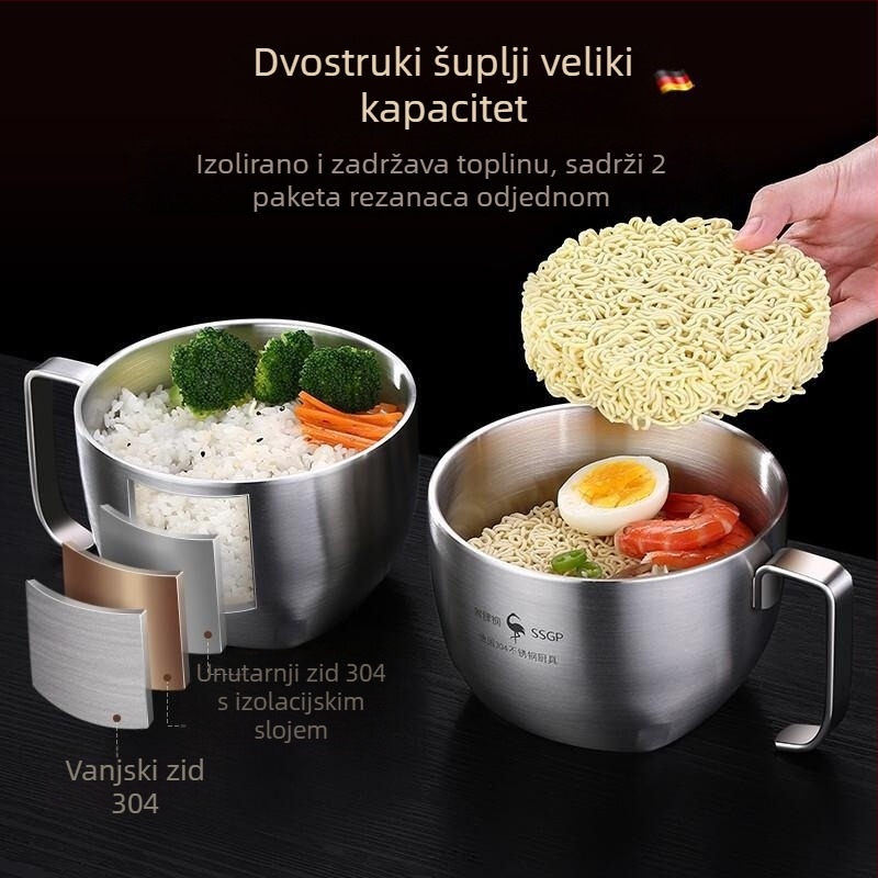 SSGP 304 nehrđajući čelik – termoizolirana zdjela za rezance s poklopcem – velika kutija za obrok za studentski dom