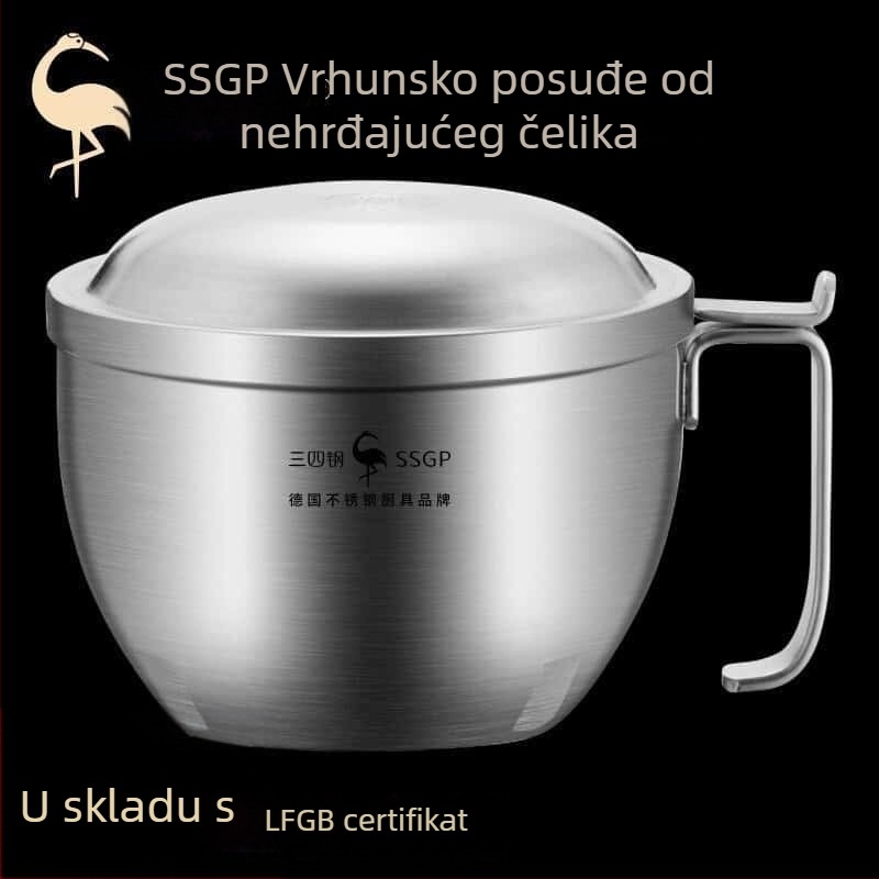 SSGP 304 nehrđajući čelik – termoizolirana zdjela za rezance s poklopcem – velika kutija za obrok za studentski dom
