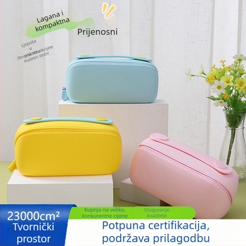 Vertikalna silikonska torbica za kozmetiku s pregradama, prenosiva, velika kapaciteta, elegantan dojam