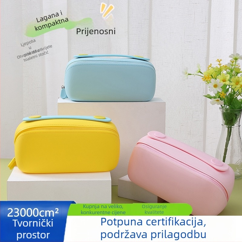 Vertikalna silikonska torbica za kozmetiku s pregradama, prenosiva, velika kapaciteta, elegantan dojam