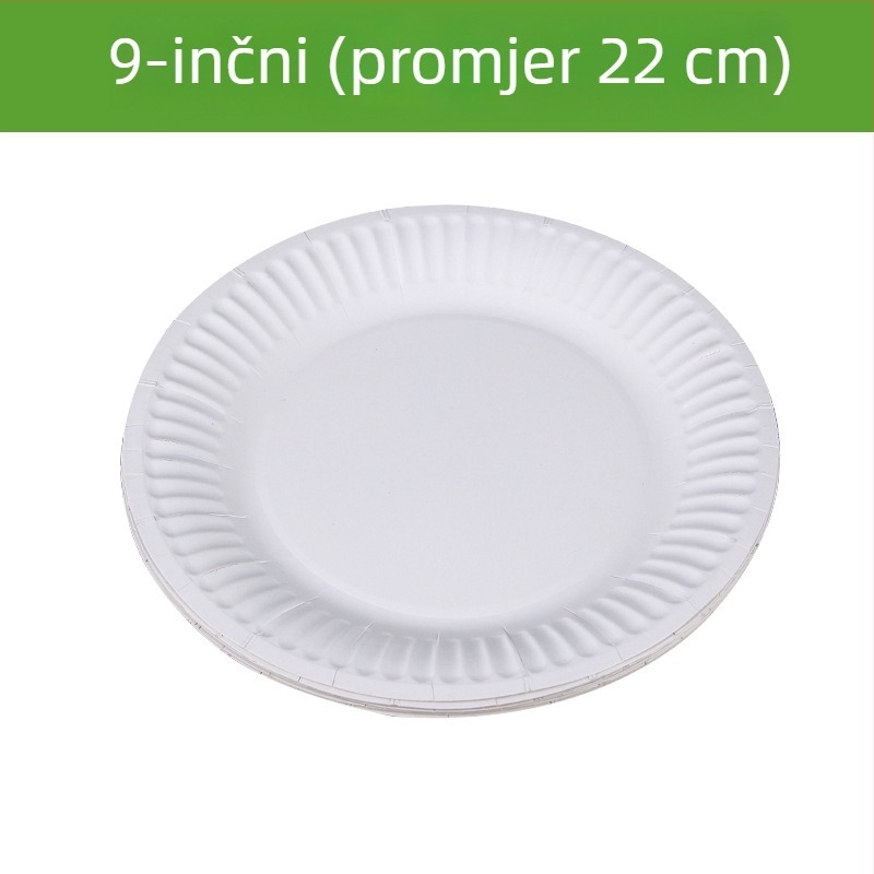 Jednokratne papirnate tanjure od biološki razgradive pulpe, debeli okrugli tanjuri za stol, tanjur za tortu, 6–9 inča (17–25 cm)