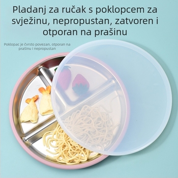 Dječji set posuđa za hranjenje od nehrđajućeg čelika: tanjur, zdjela, čaša, silikonska pregača za bebe, vilica i žlica