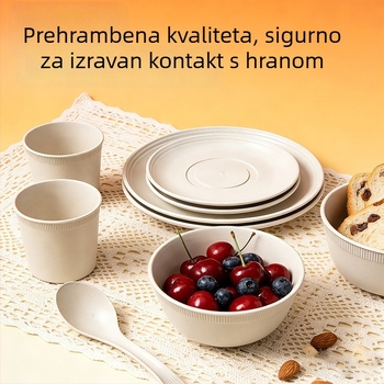 Jednokratni set posuđa od vlakana bambusa, četverodijelni set, visoke kvalitete, biološki razgradivo, za hranu