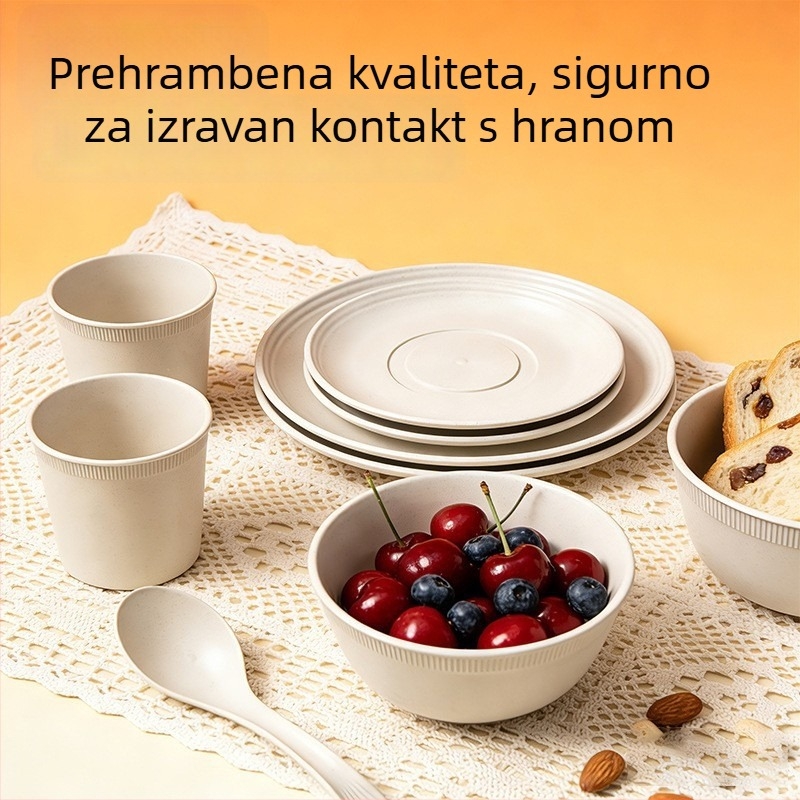 Jednokratni set posuđa od vlakana bambusa, četverodijelni set, visoke kvalitete, biološki razgradivo, za hranu