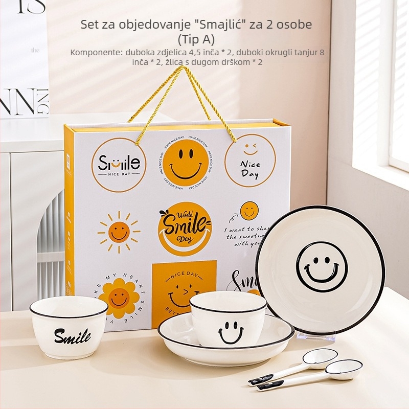 Kreativni keramički set za stol s zdjelama sa smiješnim licima i tanjurima s ručkama