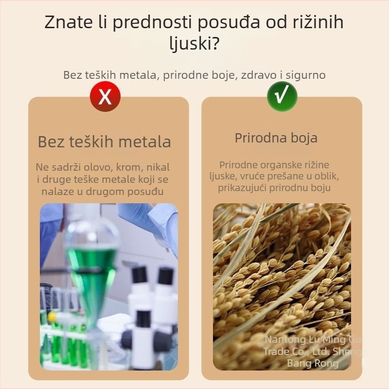 Jednokratni set posuđa od rižine ljuske, četverodijelni set, biološki razgradiv za kampiranje i posluživanje, debeli set