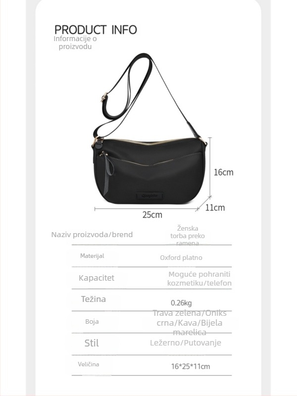 Ženska torba od najlona, tip sedlo, preko ramena, svakodnevna uporaba