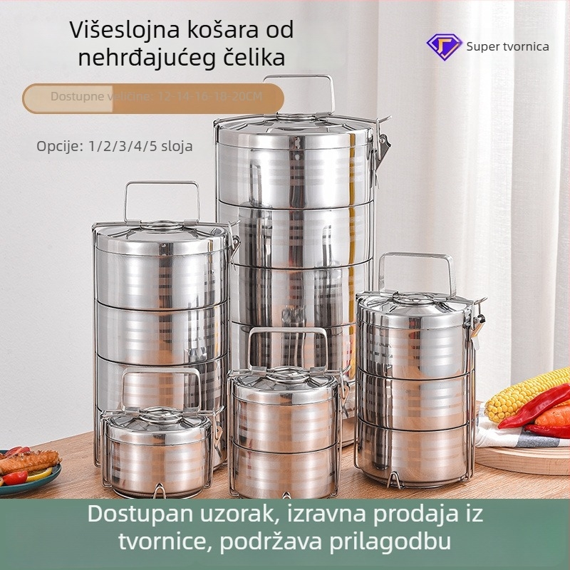 Guosheng Višeslojna nehrđajuća čelika dvostruko izolirana kutija za obrok s pretincima za hranu i prijenosnim loncem