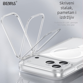 Bevas prozirna maska za iPhone 17 Pro s anti-žutilom, magnetskim prijemom i držačem leća, kompatibilna s iPhone 17, 17 Pro, 17 Pro Max i 17 Air