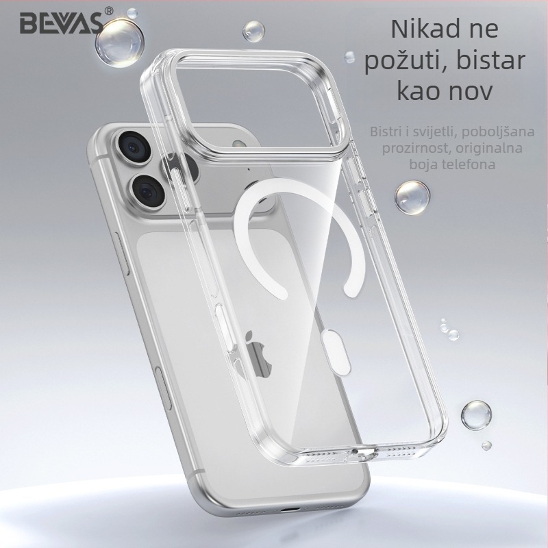 Bevas prozirna maska za iPhone 17 Pro s anti-žutilom, magnetskim prijemom i držačem leća, kompatibilna s iPhone 17, 17 Pro, 17 Pro Max i 17 Air