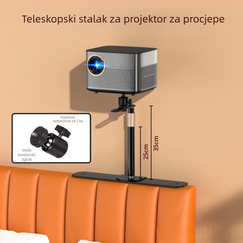 Držač za projektor za zid bez bušenja, s prilagodljivim policama, za prostor između sofe i kreveta