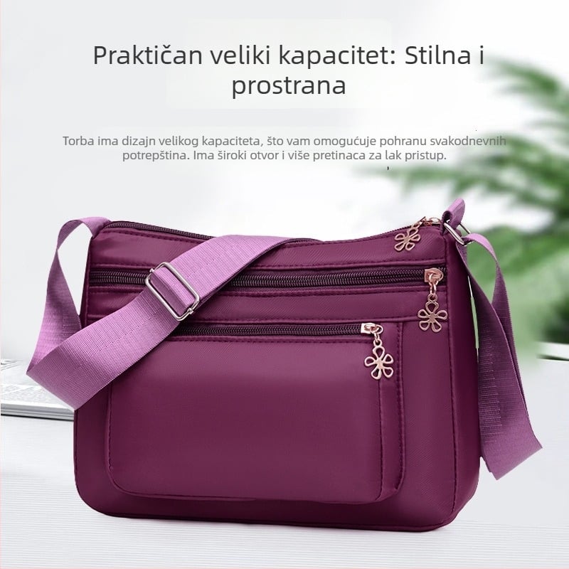 Jednobojna nylon crossbody torbica, lagana, dumpling oblik, za svakodnevnu upotrebu