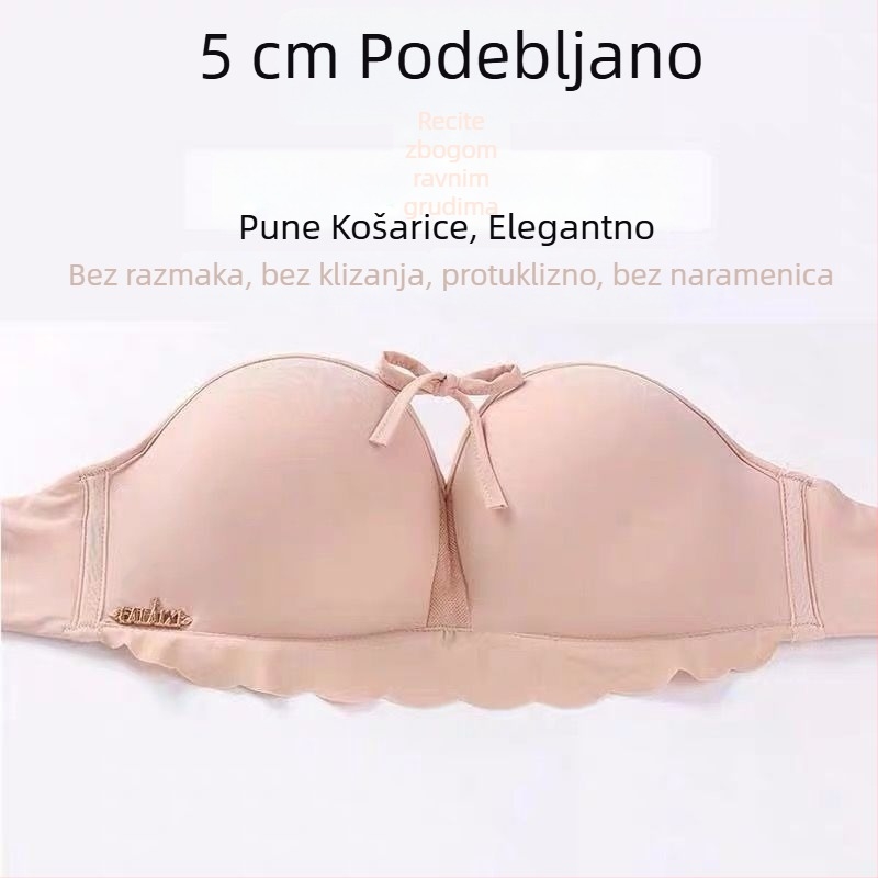 Grudnjak bez naramenica, push-up, otporan na klizanje, nevidljiv ispod odjeće, za malu A kupu, debele oblikovane košarice, stražnje zatvaranje s tri reda kopči