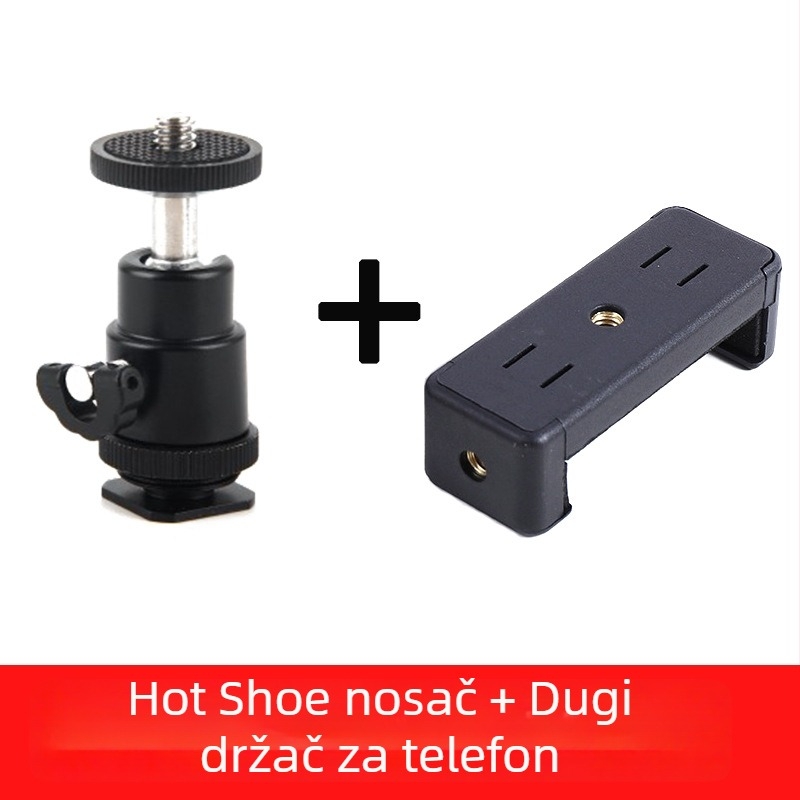 Metalni stabilizator za telefon s hot shoe, univerzalna kuglična glava i klip u obliku slova E, 360°