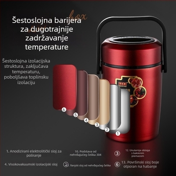 Kutija za obrok od 304 nehrđajućeg čelika s vakuum izolacijom, veliki kapacitet, trostruki višeslojni kutija za obrok, školska kutija za ručak