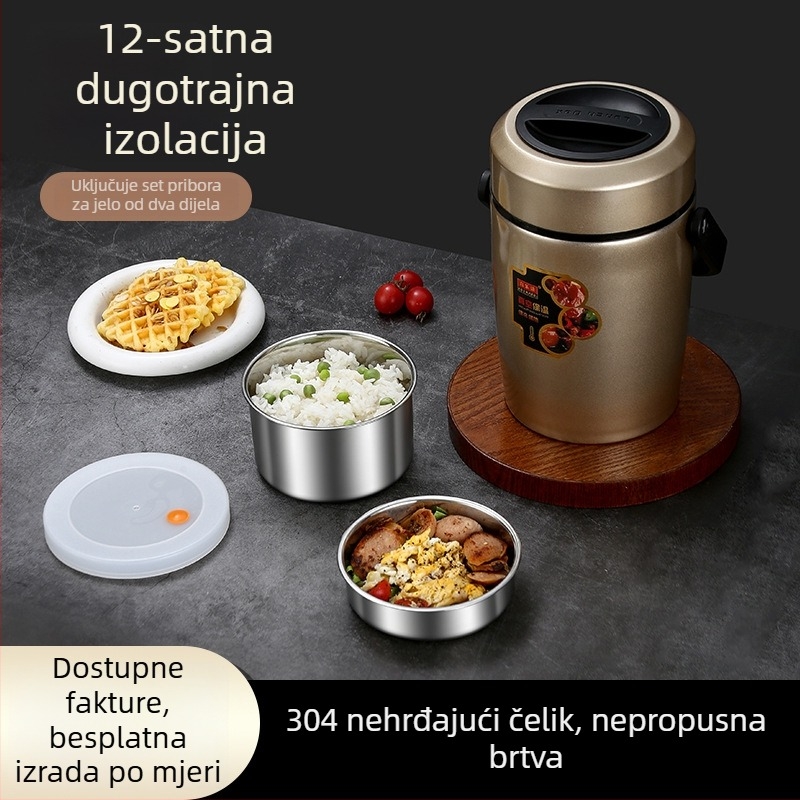 Kutija za obrok od 304 nehrđajućeg čelika s vakuum izolacijom, veliki kapacitet, trostruki višeslojni kutija za obrok, školska kutija za ručak