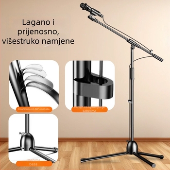 Profesionalni tripod za mobilni telefon za livestream, s podesivom visinom i podnim nosačem za mikrofon