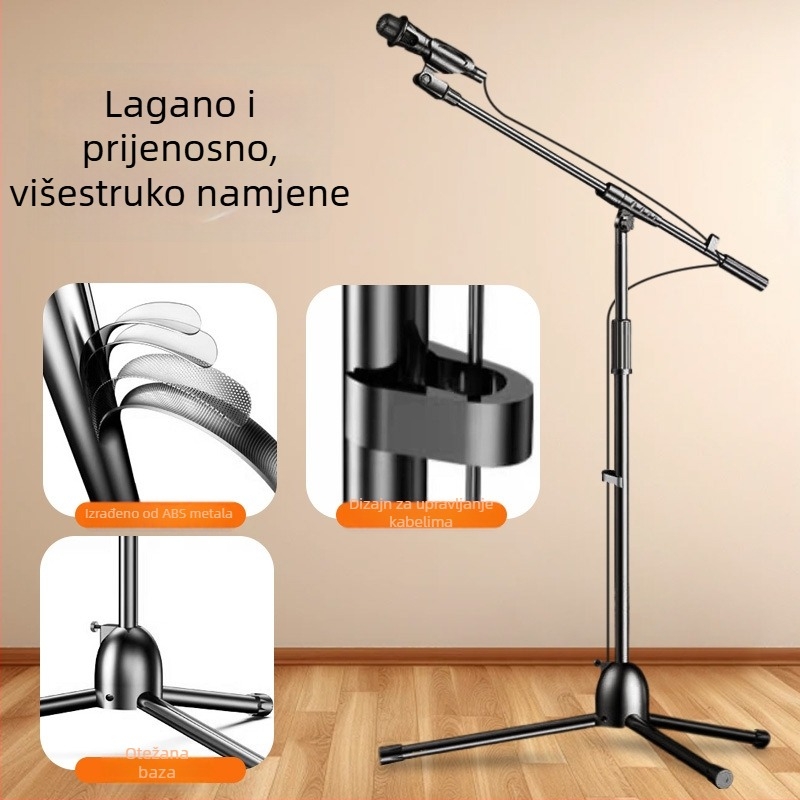 Profesionalni tripod za mobilni telefon za livestream, s podesivom visinom i podnim nosačem za mikrofon