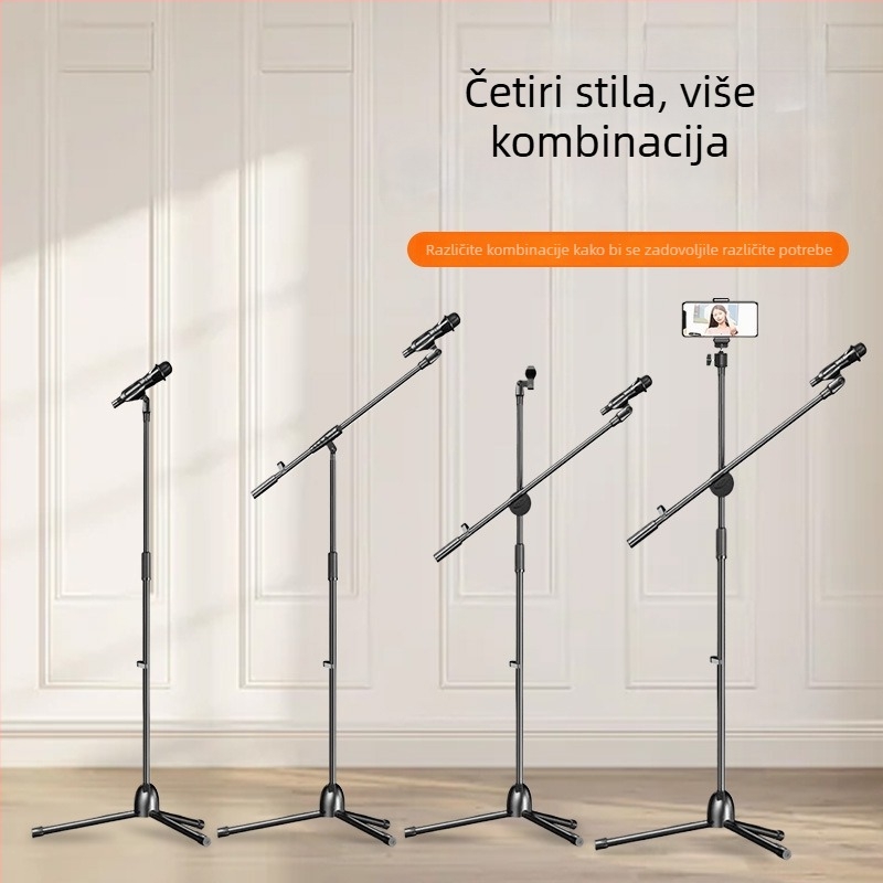 Profesionalni tripod za mobilni telefon za livestream, s podesivom visinom i podnim nosačem za mikrofon