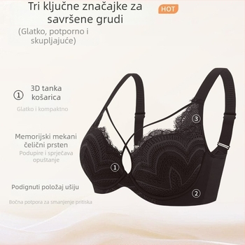 Seksi čipkasti grudnjak s mekanom podrškom i bočnom potporom, 3/4 košarica, skupljanje i podizanje, prozračan najlon