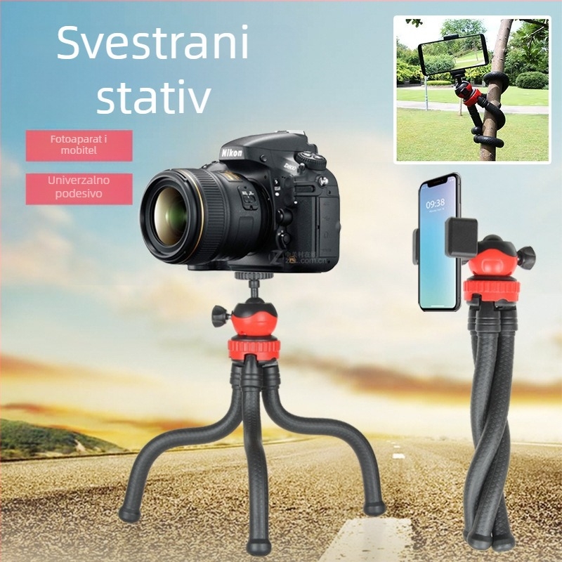 Tantu Black Diamond Octopus tripod za mobilne telefone i DSLR, s kugličnom glavom, duljina 30 cm, težina 0,38 kg, nosivost do 2 kg