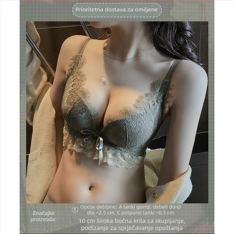 Čipkasti bezžični push-up grudnjak za male grudi, 3/4 košarica, oblikovanje