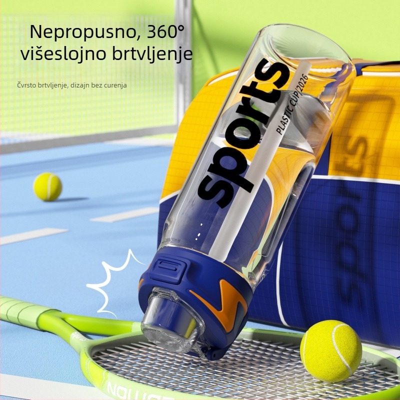 Novo minimalističko plastično čašica velikog kapaciteta za dvije napitke, za sport i vanjsku upotrebu, s ručkom, brzim otvaranjem poklopca i slamkom