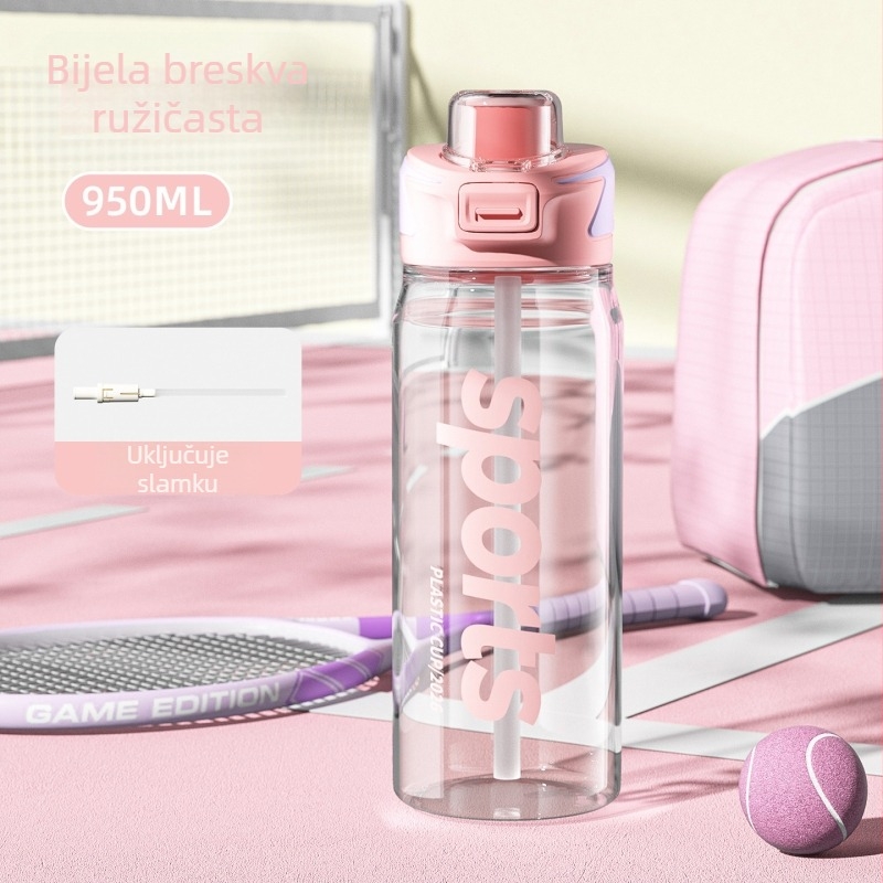 Novo minimalističko plastično čašica velikog kapaciteta za dvije napitke, za sport i vanjsku upotrebu, s ručkom, brzim otvaranjem poklopca i slamkom