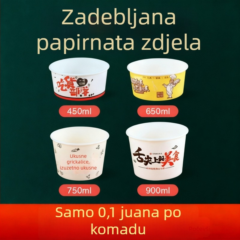 Jednokratna kružna papirnasta zdjela s poklopcem za vruće i kiselo rezance, juhu i vermicellu; pogodna za pakiranje dostave.