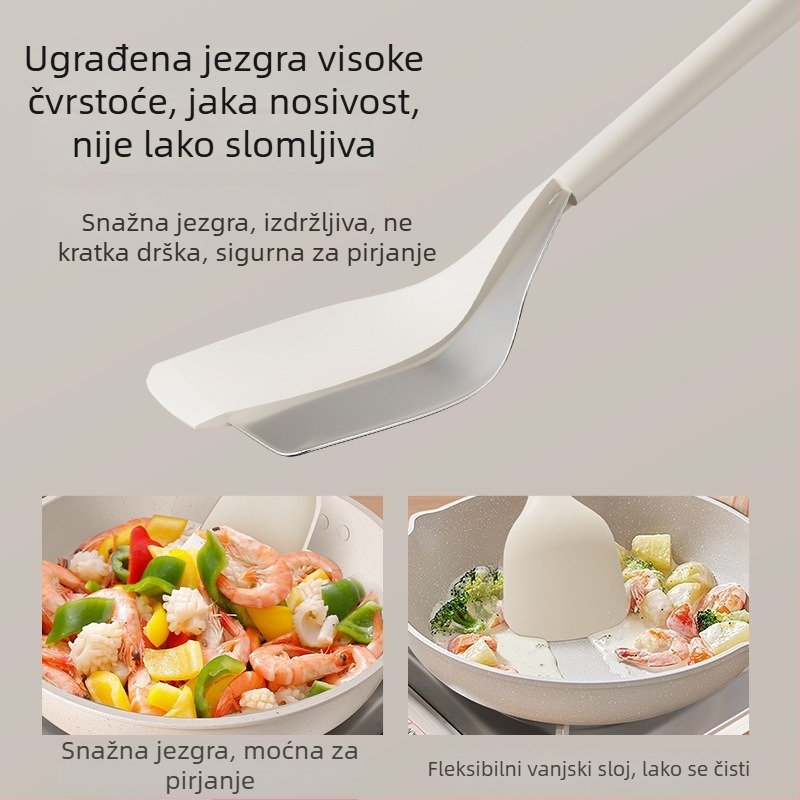 Set silikonskih spatula s drvenim držašima, prehrambena kvaliteta, otporan na visoke temperature, ne oštećuje posuđe — žlica za juhu i žlica za rižu