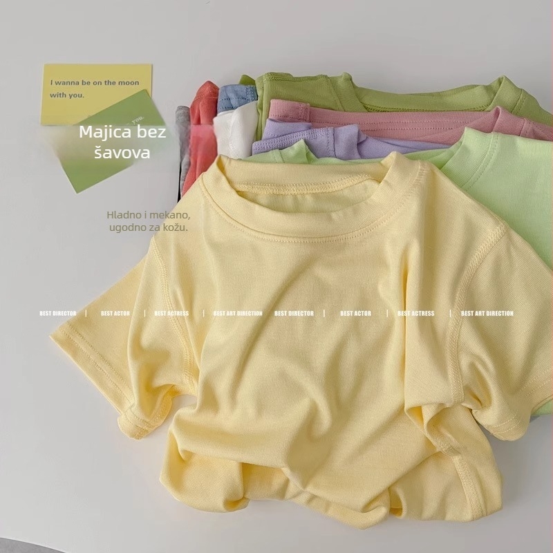 Dječji T-shirt od modalnog materijala s kratkim rukavima, jednobojan, okrugli izrez, izuzetno mekan, unisex, za djecu 3–8 godina