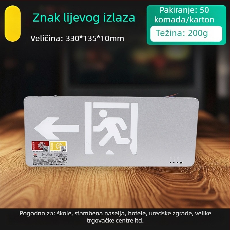 Protupožarno nužno svjetlo s oznakom izlaza i indikatorom hodnika uz stepenice