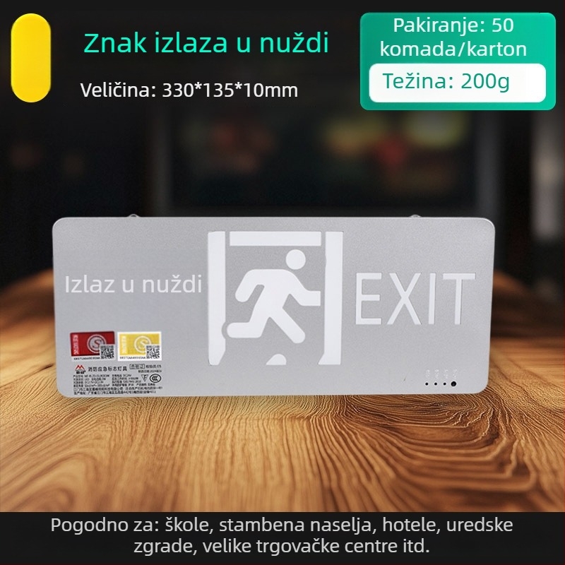 Protupožarno nužno svjetlo s oznakom izlaza i indikatorom hodnika uz stepenice