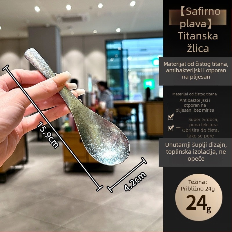 Žlica od čistog titana s uzorkom kamena i blok dizajnom, završna obrada poput ledenog kristala, duboki udubljeni dio za juhu, restoranska žlica, korejska desertna žlica