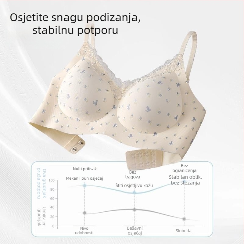 Čipkasti grudnjak s floralnim uzorkom, bez žice, prozračan, push-up efekt za manje grudi, podesive naramenice