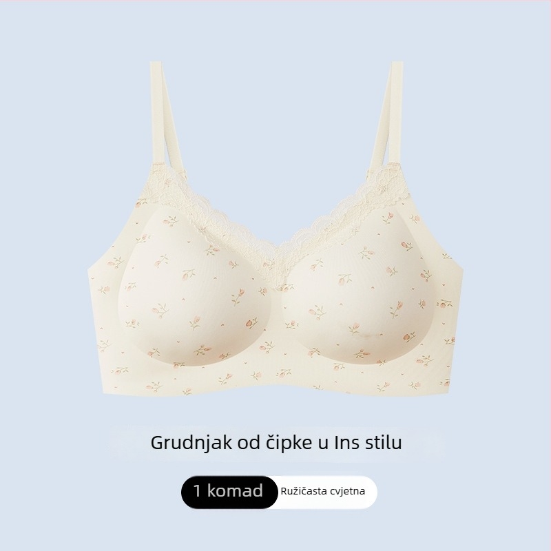 Čipkasti grudnjak s floralnim uzorkom, bez žice, prozračan, push-up efekt za manje grudi, podesive naramenice