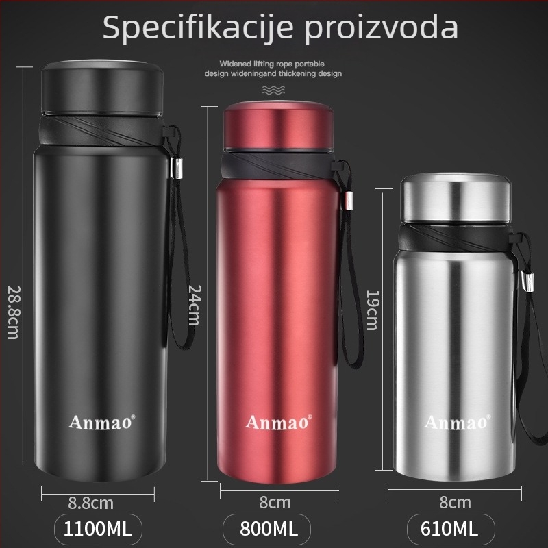800 ml termos šalica od nehrđajućeg čelika s vakuumskom izolacijom, velika kapaciteta, prijenosna za vanjsku upotrebu, šalica za čaj s mogućnošću logotipa