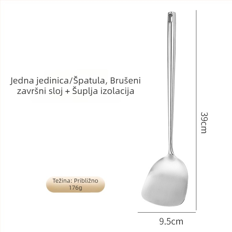 Set kuhinjskih alata od 304 nehrđajućeg čelika: spatula, jušna žlica, žlica s rupicama i skimmer za neprijanjajuće tavice