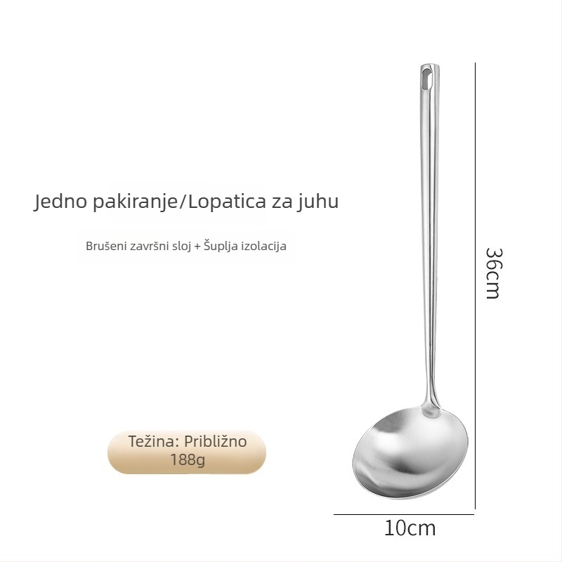 Set kuhinjskih alata od 304 nehrđajućeg čelika: spatula, jušna žlica, žlica s rupicama i skimmer za neprijanjajuće tavice